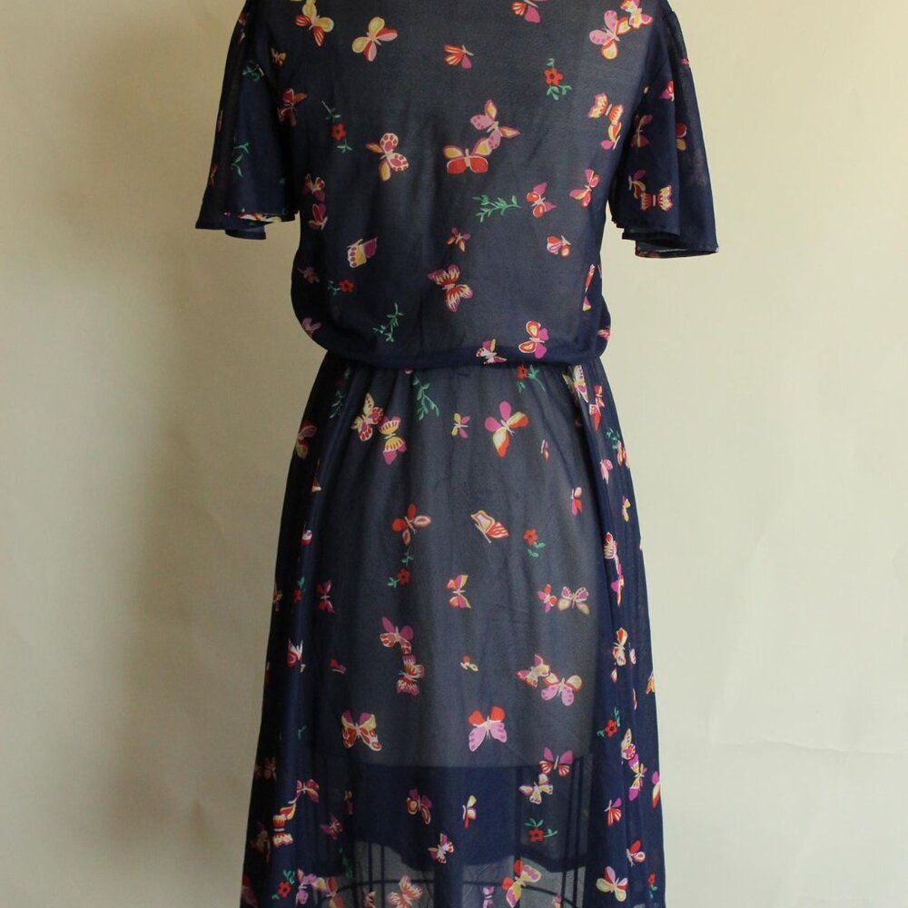 Vintage 1970s Dress, Blue Floral Boho Dress with Butterfly Sleeves, Romantic - Picture 10 of 10